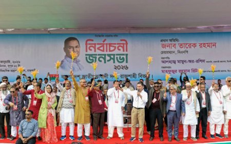 Tarique Rahman joins election rally at Rajshahi